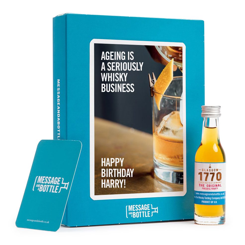 Greeting card with whisky bottle
