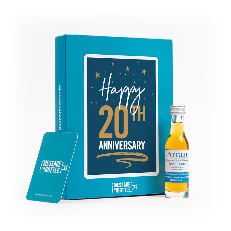 Blue and gold stars anniversary card with gin, whisky, vodka, brandy or rum