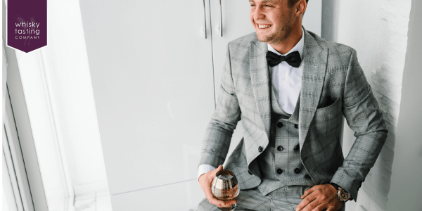 Man drinking whisky at virtual stag do