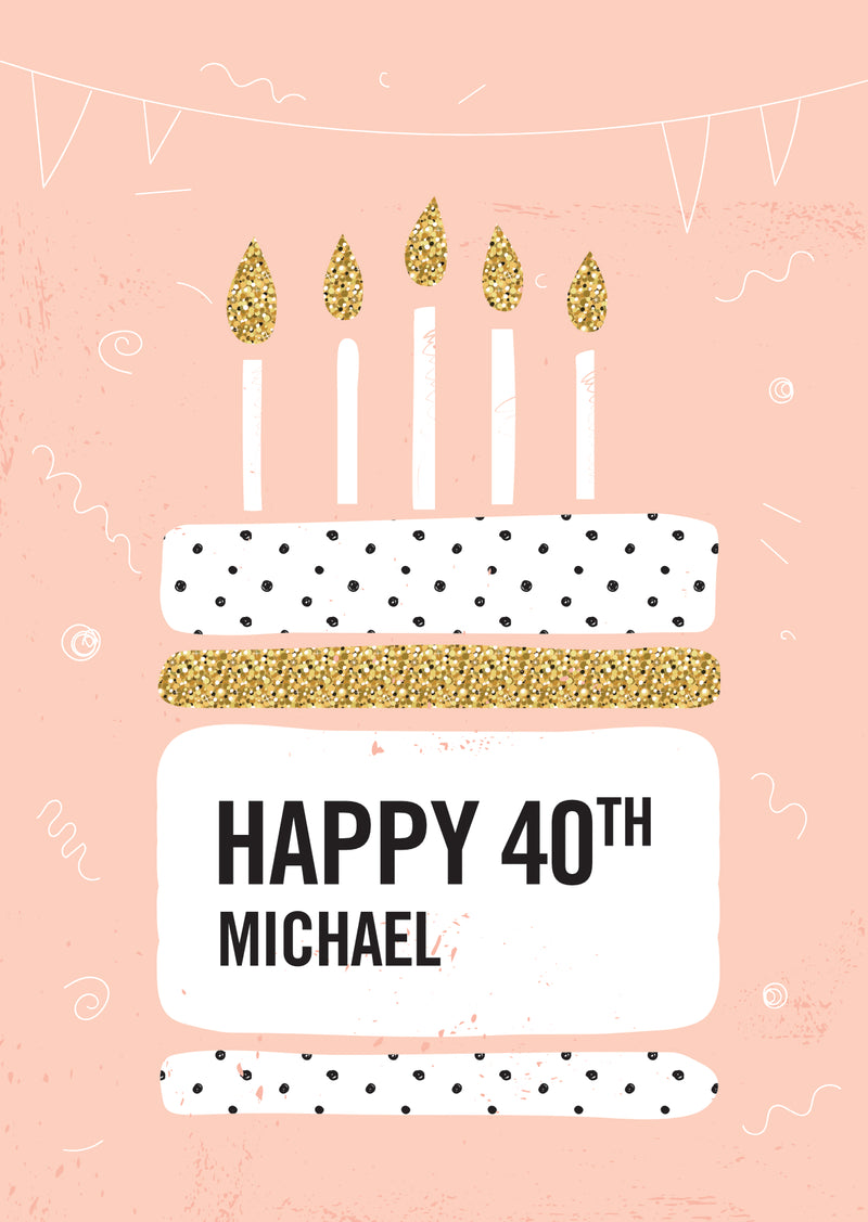40th Birthday cake card with candles