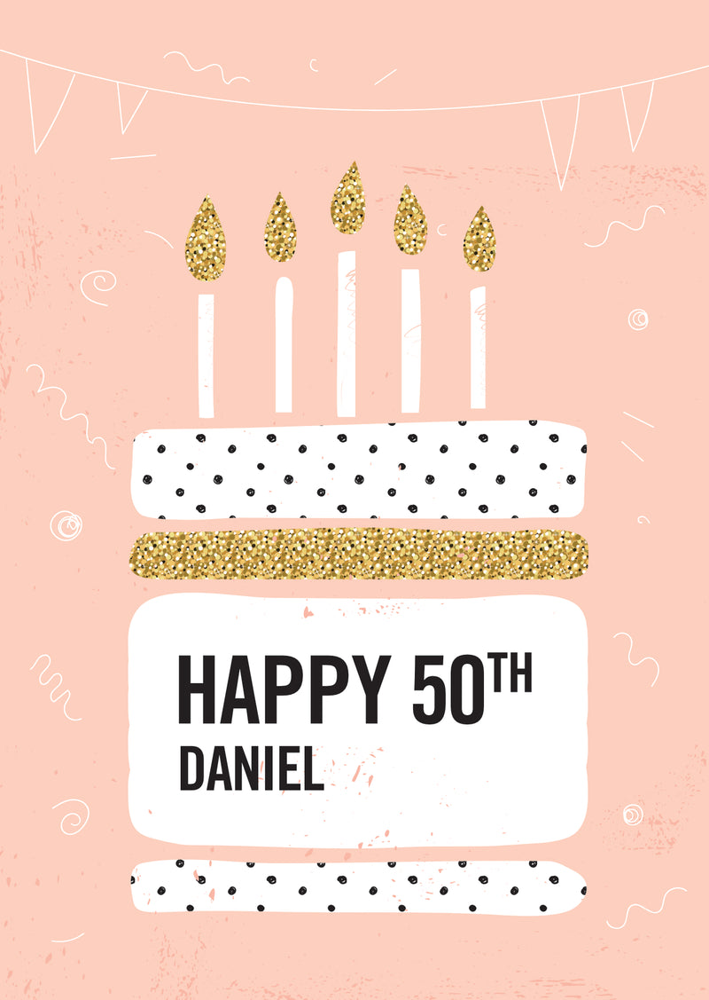 50th Birthday cake card with candles