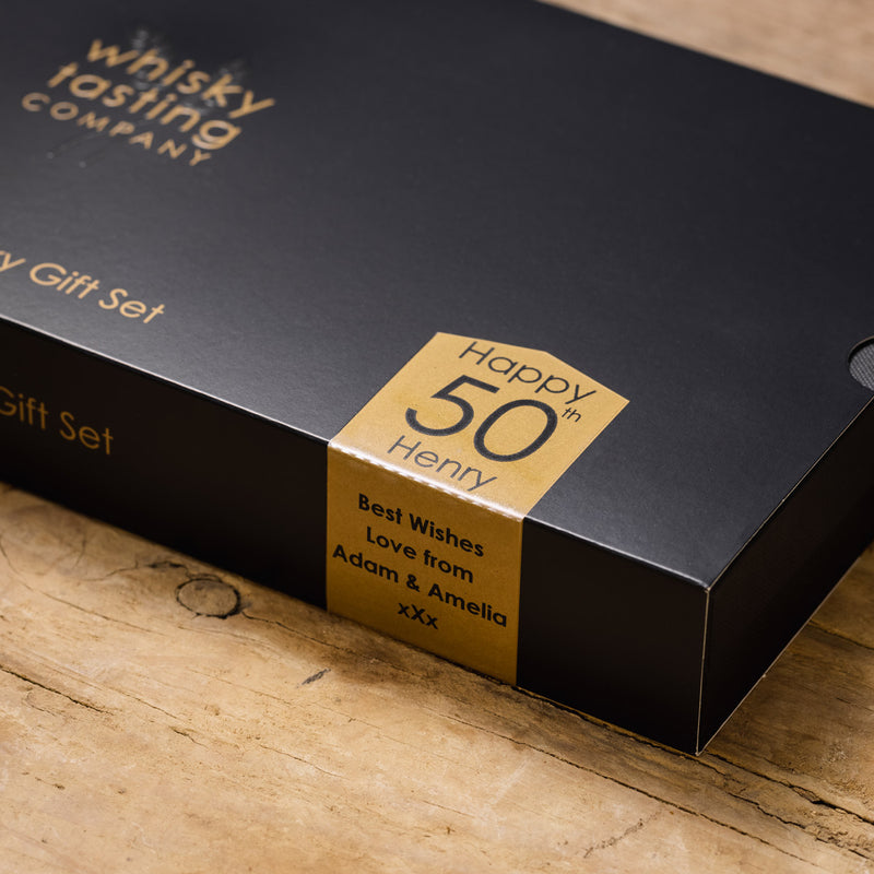 Personalised 50th birthday whisky gift set