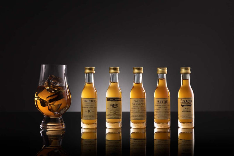 Tomintoul Five Decades contains 50 year old single malt in set of 5 whiskies