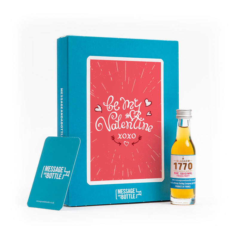 Be my Valentine Card with whisky, gin, vodka or brandy miniature