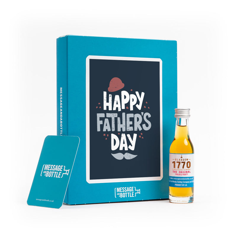 Fathers Day Hat and Moustache Card With Whisky, Gin, Vodka, Brandy
